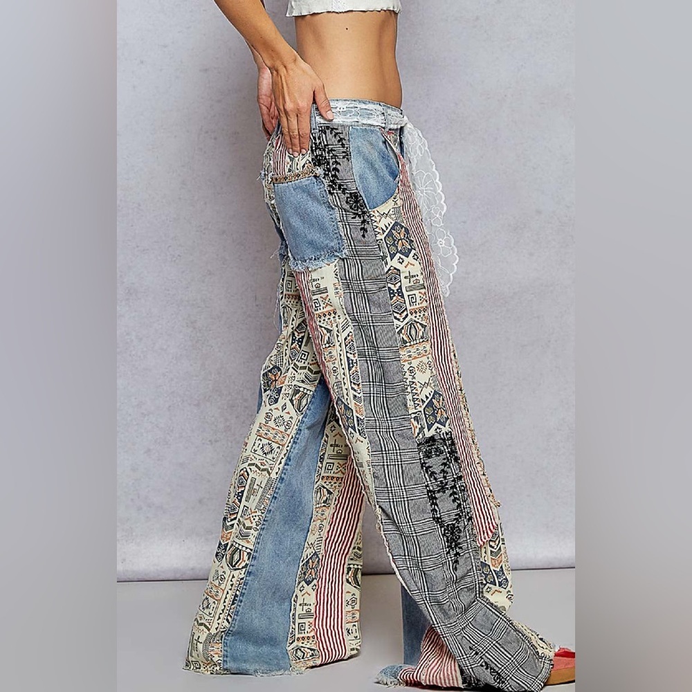Bohemian Patchwork Wide-Leg Pants - Picture 2 of 6